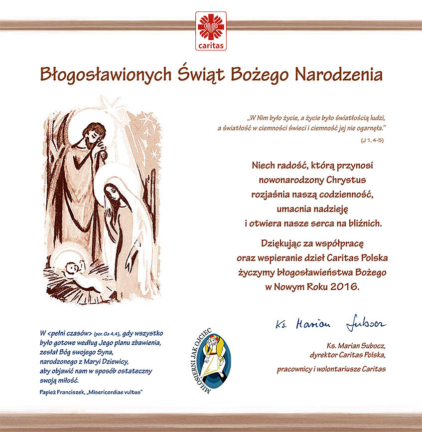 Życzenia Bożonarodzeniowe od Caritas Polska